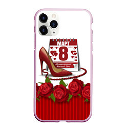 Чехол iPhone 11 Pro матовый 8 марта женский день, цвет: 3D-розовый