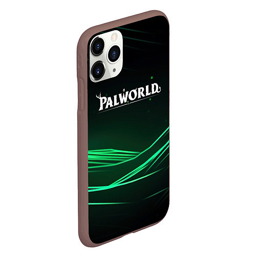 Чехол iPhone 11 Pro матовый Palworld логотип черный зеленый фон / 3D-Коричневый – фото 2
