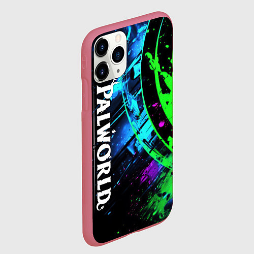 Чехол iPhone 11 Pro матовый Palworld логотип абстракт на темно-зеленом фоне / 3D-Малиновый – фото 2