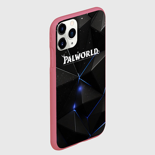 Чехол iPhone 11 Pro матовый Palworld лого на черном стильном фоне / 3D-Малиновый – фото 2