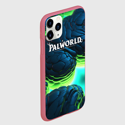 Чехол iPhone 11 Pro матовый Palworld логотип на ярких синих и зеленых неоновых / 3D-Малиновый – фото 2