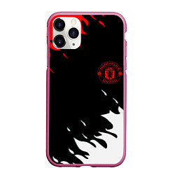 Чехол iPhone 11 Pro матовый Manchester United flame fc, цвет: 3D-малиновый