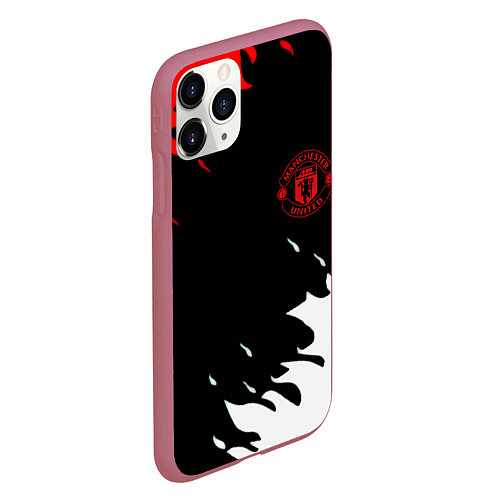 Чехол iPhone 11 Pro матовый Manchester United flame fc / 3D-Малиновый – фото 2