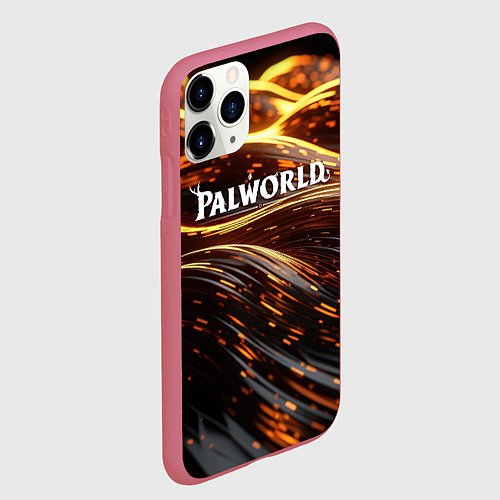 Чехол iPhone 11 Pro матовый Palworld логотип золотистый и черный фон / 3D-Малиновый – фото 2