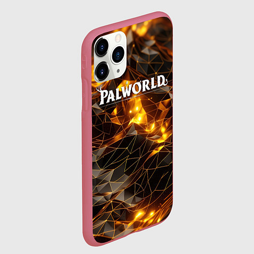 Чехол iPhone 11 Pro матовый Palworld логотип золотые абстрактные частицы на че / 3D-Малиновый – фото 2