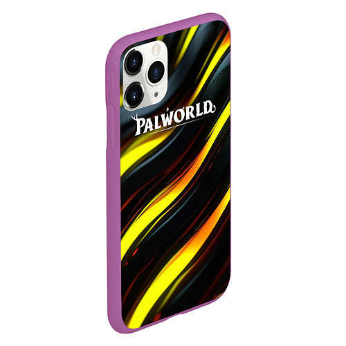 Чехол iPhone 11 Pro матовый Palworld логотип золотые и черные волны / 3D-Фиолетовый – фото 2