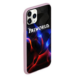 Чехол iPhone 11 Pro матовый Palworld логотип на черном и фиолетовом абстракте, цвет: 3D-розовый — фото 2