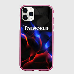 Чехол iPhone 11 Pro матовый Palworld логотип на черном и фиолетовом абстракте, цвет: 3D-малиновый