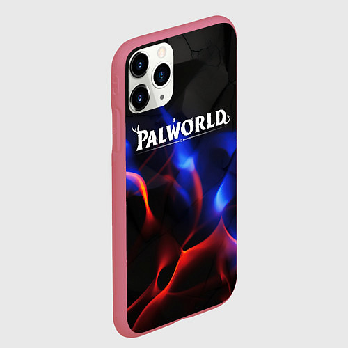 Чехол iPhone 11 Pro матовый Palworld логотип на черном и фиолетовом абстракте / 3D-Малиновый – фото 2