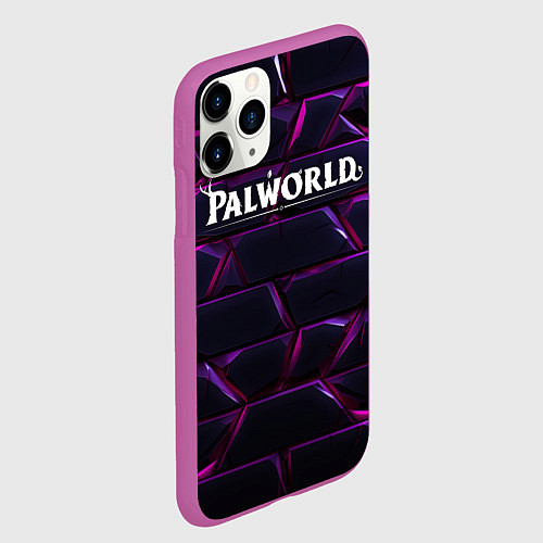 Чехол iPhone 11 Pro матовый Palworld логотип фиолетовые яркие плиты / 3D-Фиолетовый – фото 2