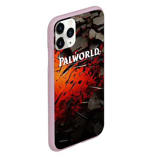 Чехол iPhone 11 Pro матовый Palworld логотип черные плиты в разломе / 3D-Розовый – фото 2