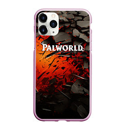 Чехол iPhone 11 Pro матовый Palworld логотип черные плиты в разломе, цвет: 3D-розовый