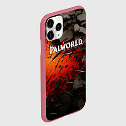 Чехол iPhone 11 Pro матовый Palworld логотип черные плиты в разломе, цвет: 3D-малиновый — фото 2