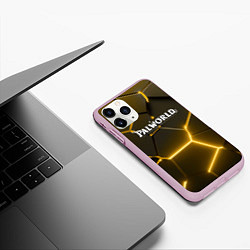 Чехол iPhone 11 Pro матовый Palworld логотип разлом желтых плит, цвет: 3D-розовый — фото 2