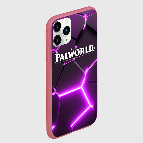 Чехол iPhone 11 Pro матовый Palworld логотип разлом фиолетовых плит / 3D-Малиновый – фото 2