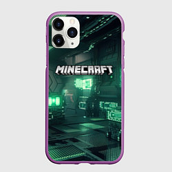 Чехол iPhone 11 Pro матовый Minecraft logo в стиле киберпанк, цвет: 3D-фиолетовый