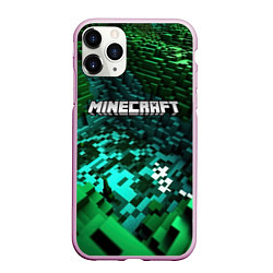 Чехол iPhone 11 Pro матовый Minecraft logo в стиле киберпанк, цвет: 3D-розовый