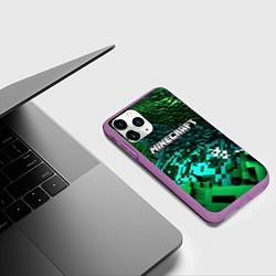 Чехол iPhone 11 Pro матовый Minecraft logo в стиле киберпанк, цвет: 3D-фиолетовый — фото 2