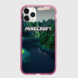 Чехол iPhone 11 Pro матовый Minecraft logo зеленые квадратные кубы, цвет: 3D-малиновый