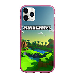 Чехол iPhone 11 Pro матовый Minecraft logo зеленый летний мир