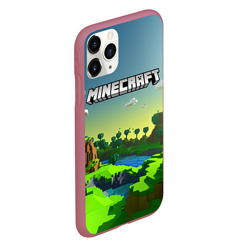 Чехол iPhone 11 Pro матовый Minecraft logo зеленый летний мир / 3D-Малиновый – фото 2