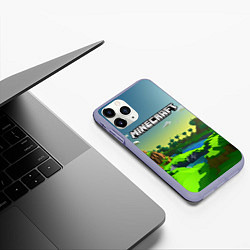 Чехол iPhone 11 Pro матовый Minecraft logo зеленый летний мир, цвет: 3D-светло-сиреневый — фото 2