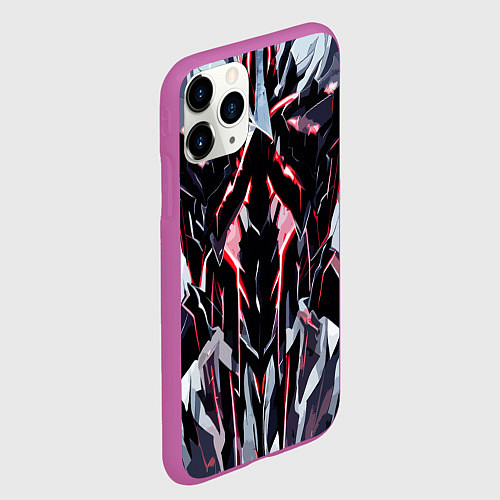 Чехол iPhone 11 Pro матовый Чёрно-красная агрессивная абстракция на белом фоне / 3D-Фиолетовый – фото 2