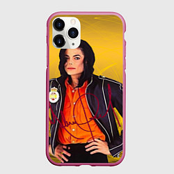 Чехол iPhone 11 Pro матовый Michael Jackson на золотом фоне с графикой, цвет: 3D-малиновый