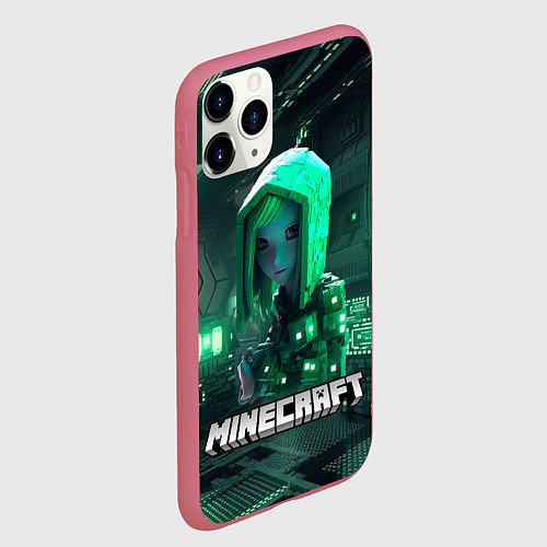 Чехол iPhone 11 Pro матовый Minecraft девушка хакер / 3D-Малиновый – фото 2