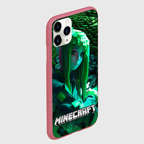 Чехол iPhone 11 Pro матовый Minecraft девушка зеленый мир / 3D-Малиновый – фото 2