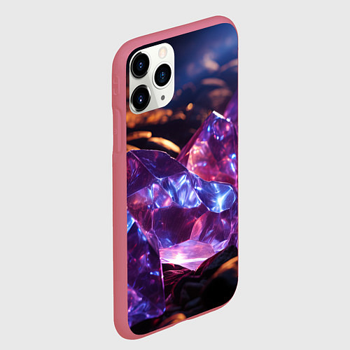 Чехол iPhone 11 Pro матовый Фиолетовые комические камни / 3D-Малиновый – фото 2