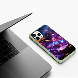 Чехол iPhone 11 Pro матовый Фиолетовые комические камни, цвет: 3D-салатовый — фото 2