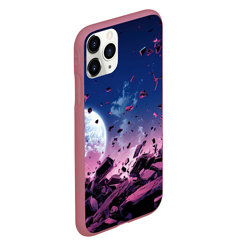 Чехол iPhone 11 Pro матовый Абстрактные частицы в космосе / 3D-Малиновый – фото 2