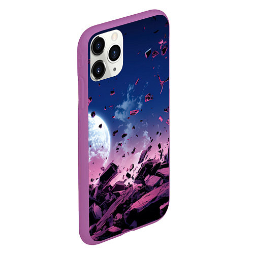 Чехол iPhone 11 Pro матовый Абстрактные частицы в космосе / 3D-Фиолетовый – фото 2