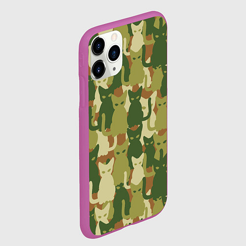Чехол iPhone 11 Pro матовый Котята - камуфляж / 3D-Фиолетовый – фото 2