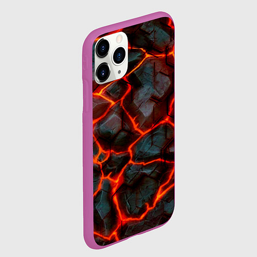 Чехол iPhone 11 Pro матовый Трещины лавы / 3D-Фиолетовый – фото 2