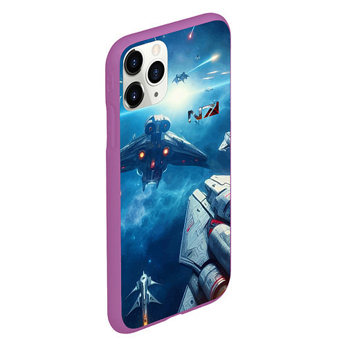 Чехол iPhone 11 Pro матовый Mass Effect - space neon / 3D-Фиолетовый – фото 2