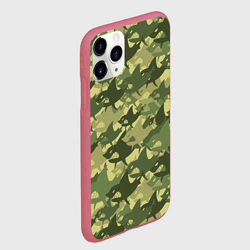 Чехол iPhone 11 Pro матовый Акулы - камуфляж / 3D-Малиновый – фото 2