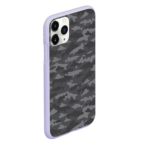 Чехол iPhone 11 Pro матовый Тёмный камуфляж из рыб / 3D-Светло-сиреневый – фото 2