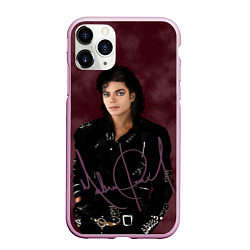 Чехол iPhone 11 Pro матовый Michael Jackson на бордовом фоне, цвет: 3D-розовый