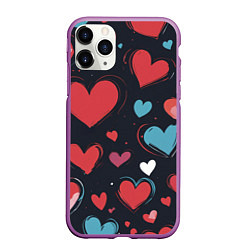 Чехол iPhone 11 Pro матовый Сердечный паттерн, цвет: 3D-фиолетовый