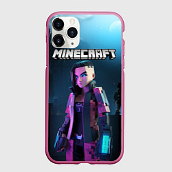 Чехол iPhone 11 Pro матовый Minecraft woman cyberpunk, цвет: 3D-малиновый