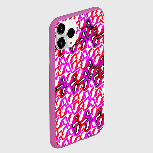 Чехол iPhone 11 Pro матовый Розовый узор и белая обводка / 3D-Фиолетовый – фото 2