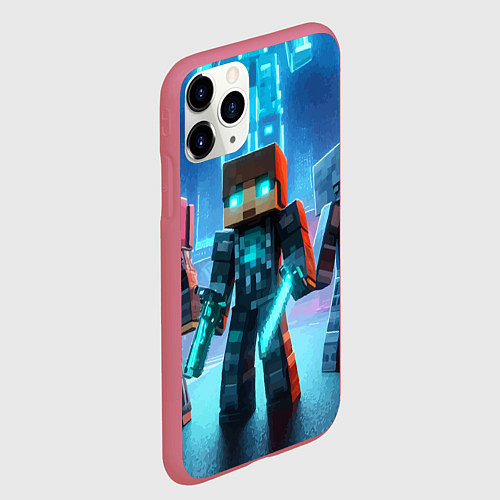 Чехол iPhone 11 Pro матовый Minecraft - ai art neon / 3D-Малиновый – фото 2