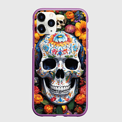 Чехол iPhone 11 Pro матовый Bright colors and a skull, цвет: 3D-фиолетовый