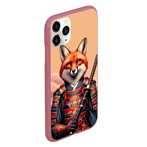 Чехол iPhone 11 Pro матовый Лис самурай / 3D-Малиновый – фото 2