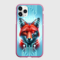 Чехол iPhone 11 Pro матовый Лиса кибер робот терминатор, цвет: 3D-малиновый
