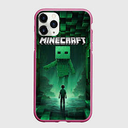 Чехол iPhone 11 Pro матовый Minecraft зеленый монстр, цвет: 3D-малиновый