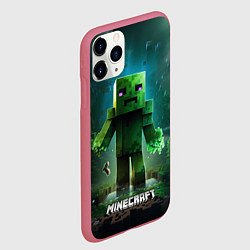 Чехол iPhone 11 Pro матовый Minecraft зеленый персонаж на острове, цвет: 3D-малиновый — фото 2