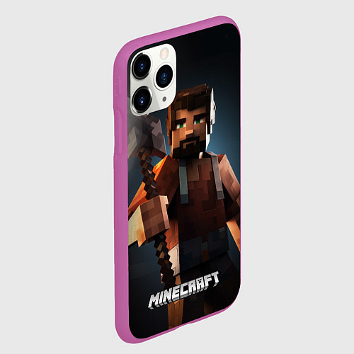 Чехол iPhone 11 Pro матовый Minecraft персонаж с бородой ночью / 3D-Фиолетовый – фото 2
